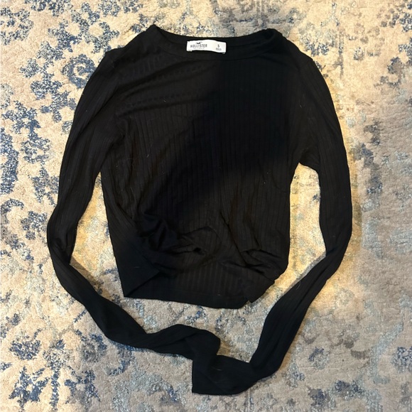 Hollister Tops - hollister black long sleeve wrap-front cropped shirt